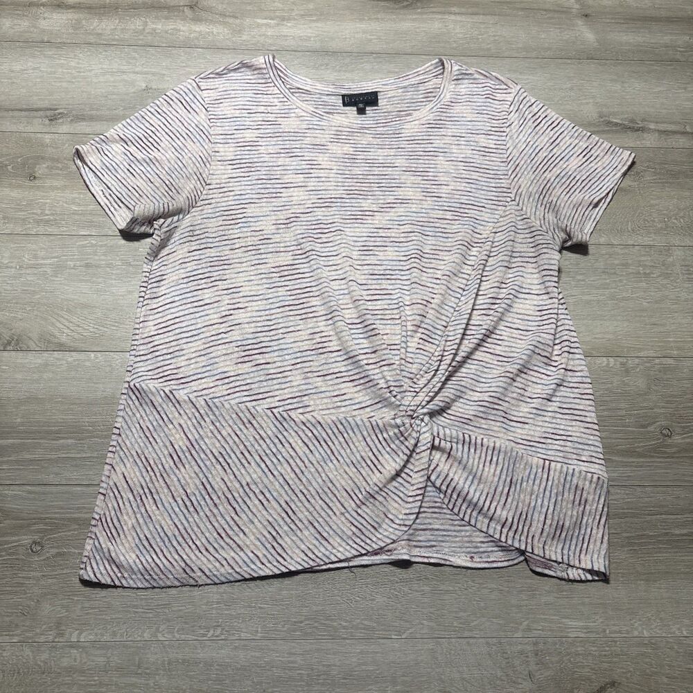 Bobeau Collection Women’s XL Striped Twist Front Short Sleeve Knit Top